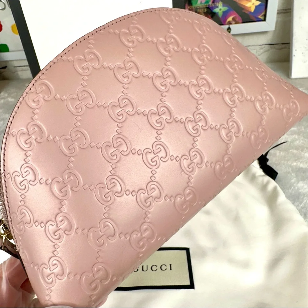 Gucci GG Pink Stamped leather GM, Large size cosmetic pouch or crossbody CUTE! - Picture 9 of 16